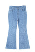 Sky Blue Leopard Print Raw Hem High Waist Flare Jeans